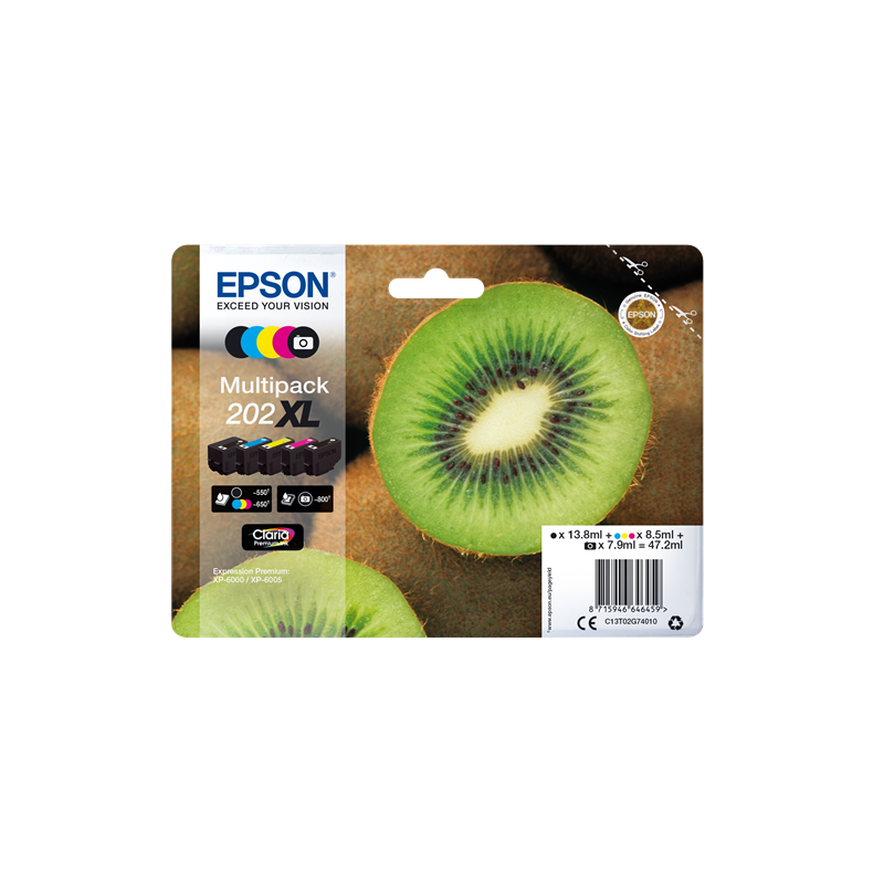 Multipack Epson Kiwi 202XL Noir Cyan Magenta Jaune –