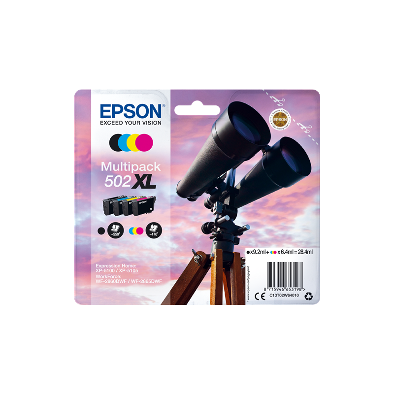 Multipack Epson Fernglas 502XL Schwarz Cyan Magenta Gelb -