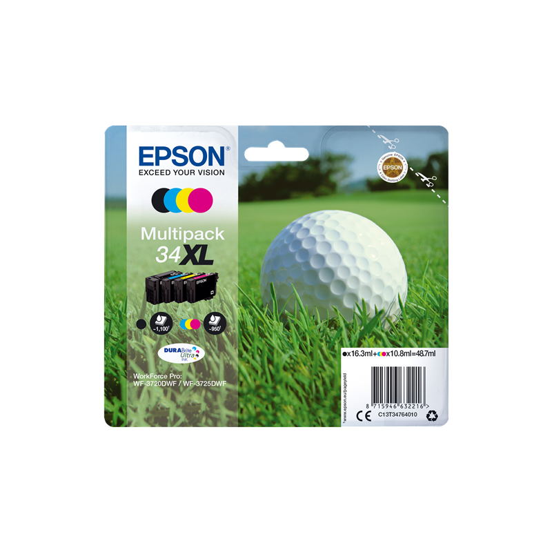 Multipack Epson Balle de golf 34XL Noir Cyan Magenta Jaune –