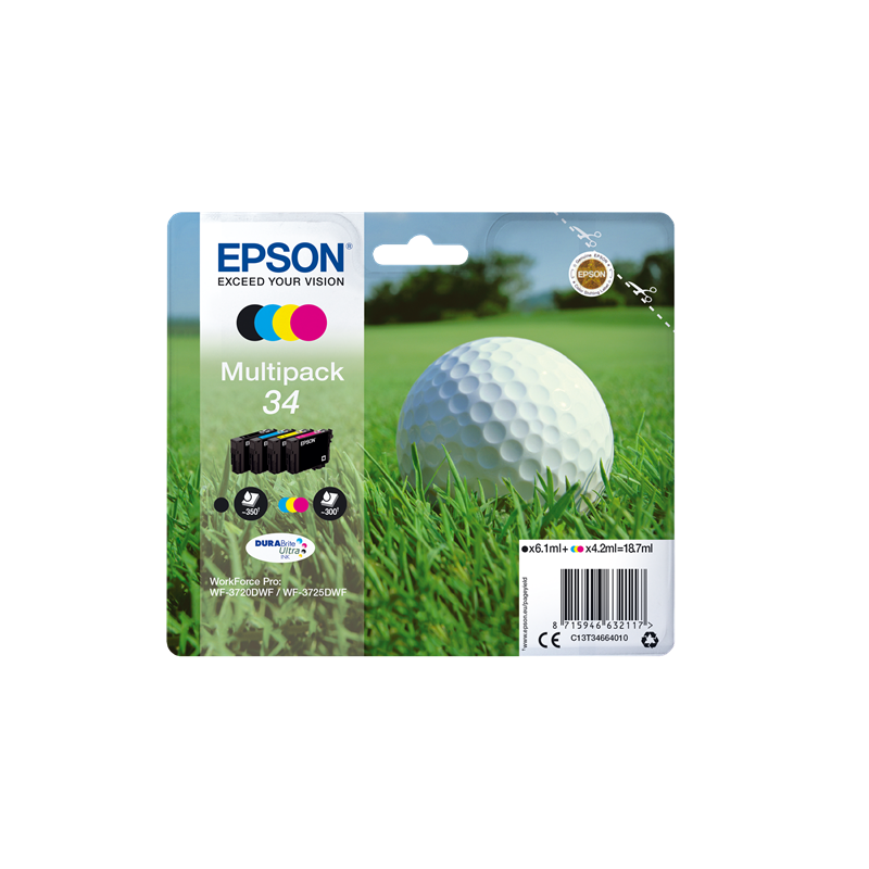 Multipack Epson Balle de Golf 34 Noir Cyan Magenta Jaune