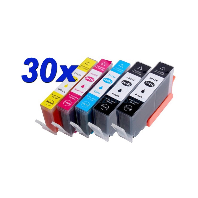 30 cartouches XL (10 noires + 20 couleurs) compatibles HP n° 364 XL