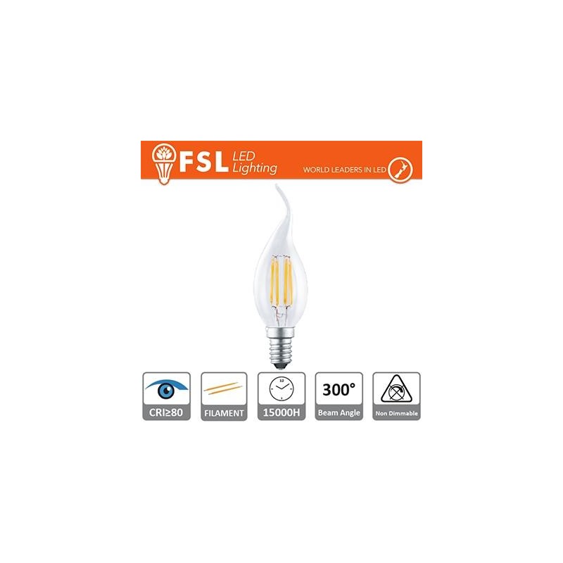 Windstoß-Glühlampe – 4 W, 2700 K, E14, 400 lm