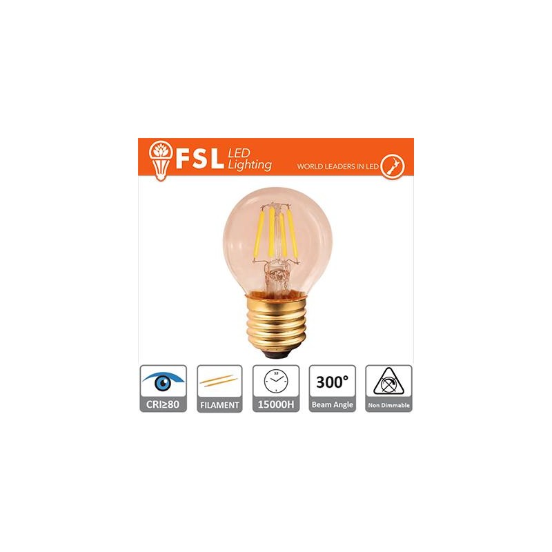 Bernsteinfarbene Glühfaden-Kugellampe – 4 W, 2200 K, E27, 330 lm