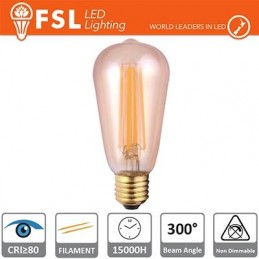 Edison-Lampe, bernsteinfarbener Faden – 6 W, 2200 K, E27, 650 lm