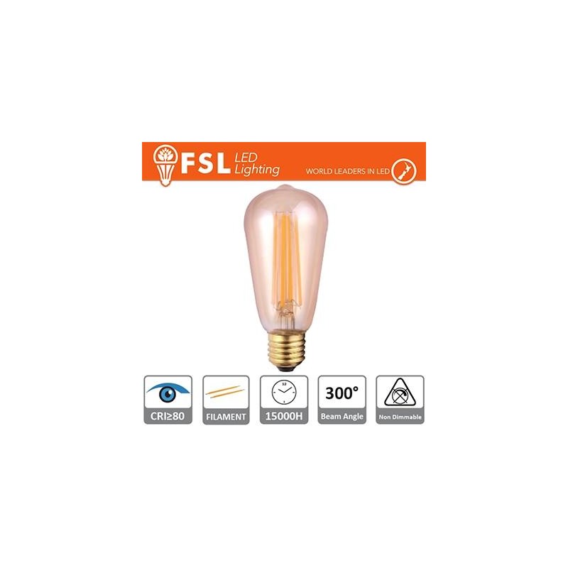 Edison-Lampe, bernsteinfarbener Faden – 6 W, 2200 K, E27, 650 lm