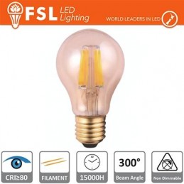 Bernsteinfarbene Glühfaden-Tropfenlampe – 6 W, 2200 K, E27, 650 lm