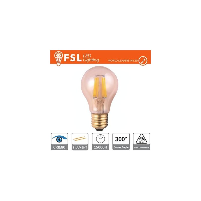 Bernsteinfarbene Glühfaden-Tropfenlampe – 6 W, 2200 K, E27, 650 lm