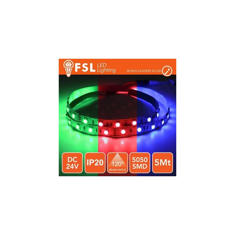 LED-Streifen 5m IP20 5050 24V - 12W/m 60led/m RGB